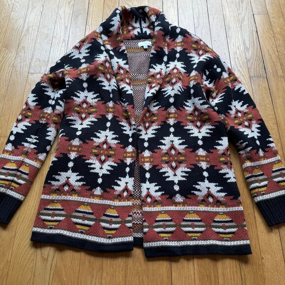 Lucky Brand Size L Multicolor Aztec Inspired Open Front Knit Cardigan Sweater - Picture 11 of 16